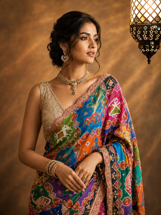 Shilpa Inspired Digital Patola Sequins Saree-71851277484113