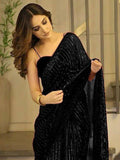 Bollywood Inspired Heavy Georgette Sequins Embroidery Black Saree