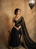 Bollywood Inspired Soft Rangoli Silk Black Saree with Beautiful Zari Embroidery
