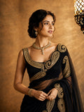 Bollywood Inspired Soft Rangoli Silk Black Saree with Beautiful Zari Embroidery