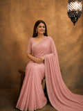 Bollywood Inspired Pink Soft Net Saree with Sequins and Beads Work