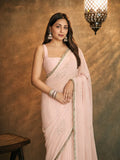 Peach Georgette Saree with Embroidery and Lace Detailing