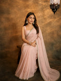 Peach Georgette Saree with Embroidery and Lace Detailing