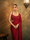 Bollywood Inspired Faux Georgette Embroidery Red Saree with Sequins Work