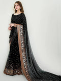 Bollywood Inspired Soft Georgette Black and Copper Gold Saree with Beautiful Sequins Work