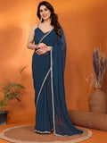 Bollywood Inspired Navy Blue Saree with Stylish Border
