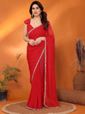 Bollywood Inspired Red Saree with Stylish Border