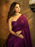 Bollywood Inspired Heavy Georgette Sequins Embroidery Purple Saree