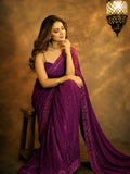 Bollywood Inspired Heavy Georgette Sequins Embroidery Purple Saree