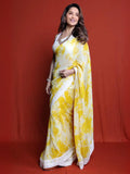 madhuri inspired georgette yellow saree - celebrity drapes