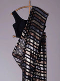 Bollywood-Inspired Black Sequin Saree with Metallic Stripes