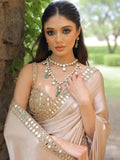 Bollywood Inspired Beige Saree with Original Mirror Work and Embroidery