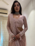 Bollywood Inspired Net Light Pink Saree with Beautiful Sequins Work