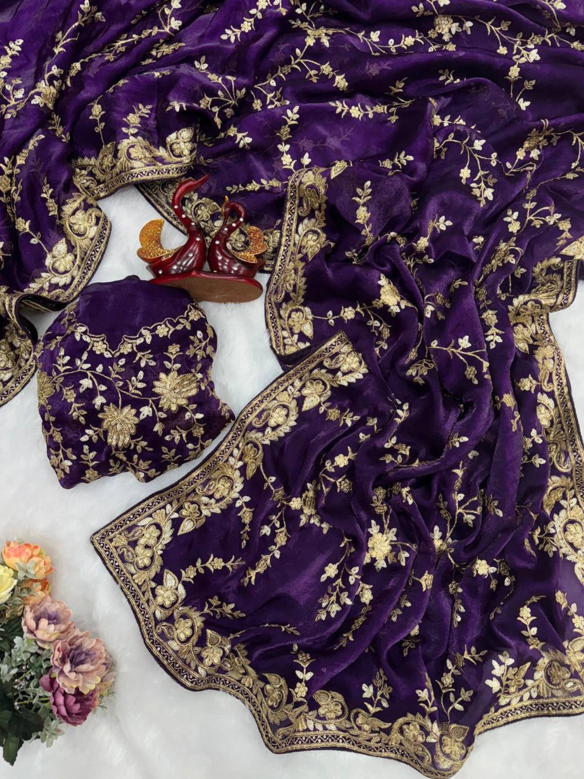 Bollywood-Inspired Purple Saree with Rich Gold Work-67830293692497