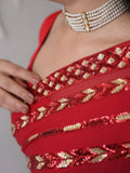 Bollywood Inspired Metallic Red Georgette Saree with Sequins