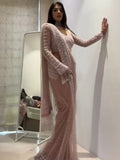 Bollywood Inspired Net Light Pink Saree with Beautiful Sequins Work