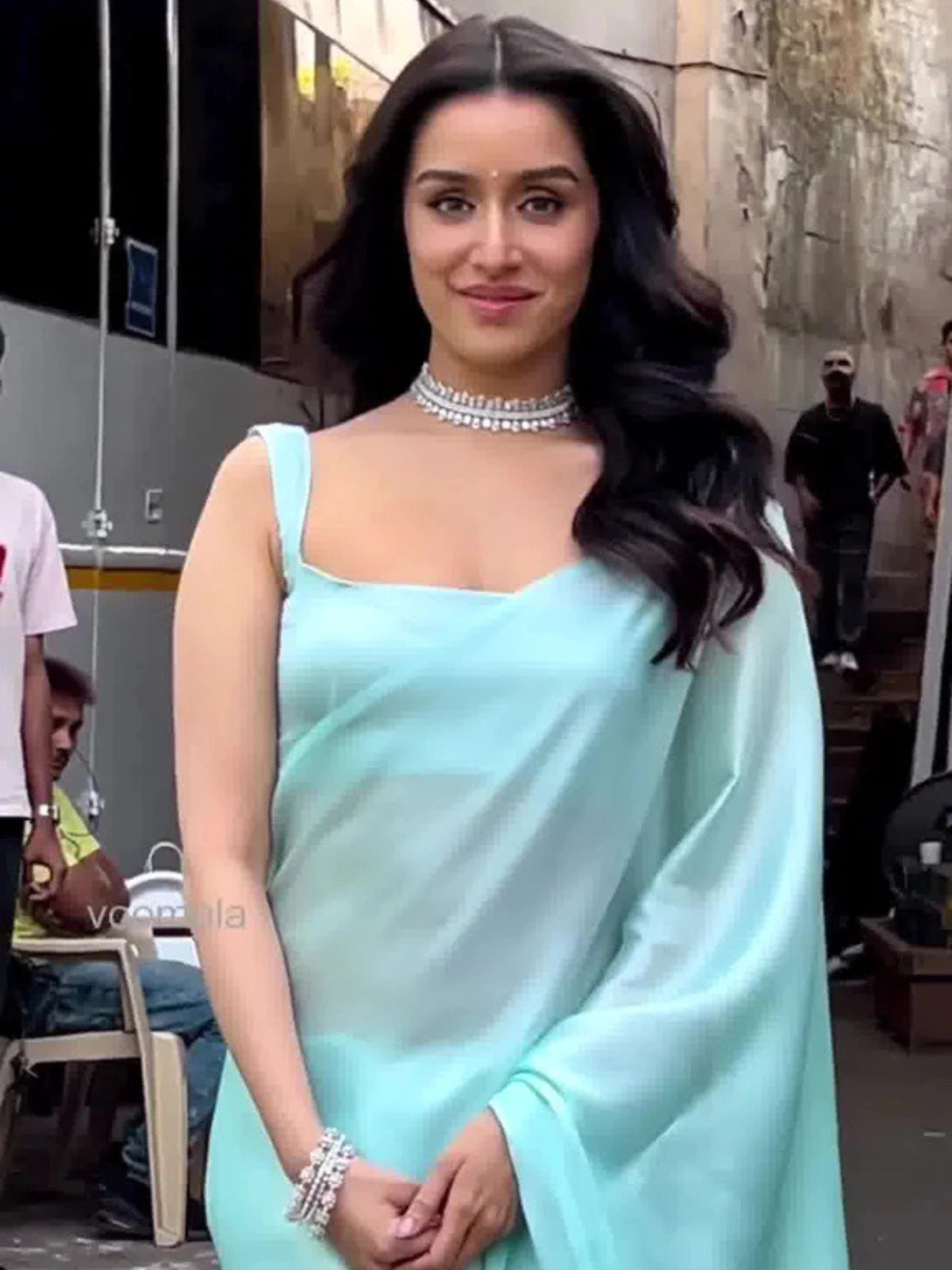 Bollywood Style Sky Blue Satin Saree with Unstitched Matching Blouse Piece-67774309236817