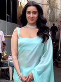 Bollywood Style Sky Blue Satin Saree with Unstitched Matching Blouse Piece