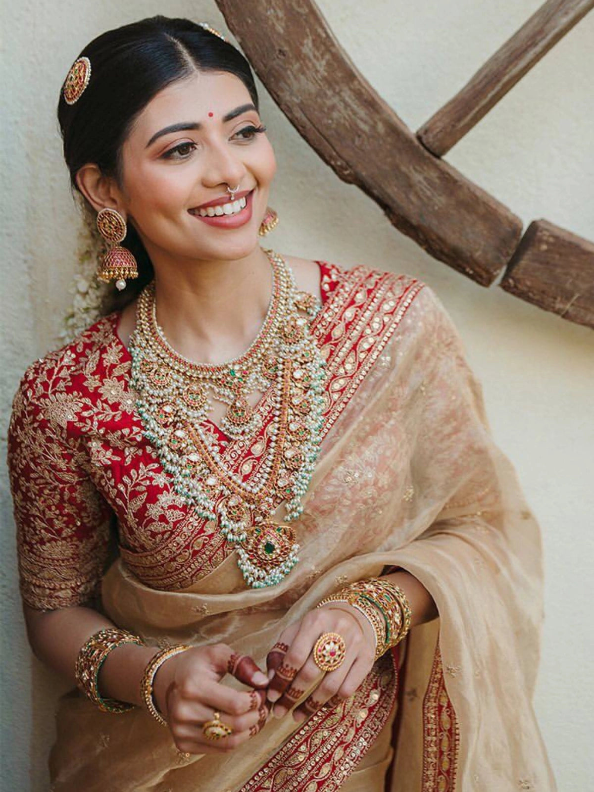 Bollywood-Inspired Soft Tissue Organza Saree with Gold Dori Work and Contrast Blouse-67889538793553