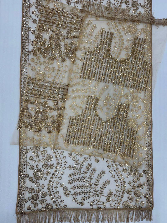 Bollywood Inspired Embroidered Golden Net Saree With Jhalar Border