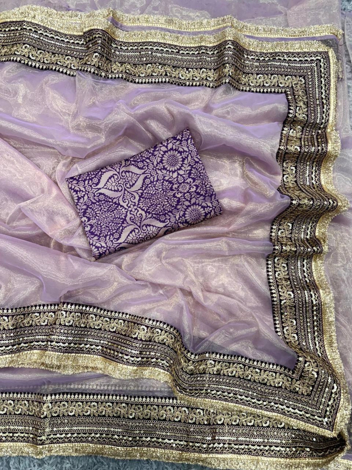 Surabhi Inspired Onion Pink Saree with Gold and Brown Embroidered Borders-67246656094289