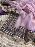 Surabhi Inspired Onion Pink Saree with Gold and Brown Embroidered Borders