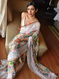 Shriya Inspired White Printed Georgette Rimjhim Saree