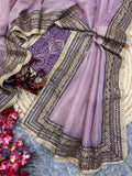 Surabhi Inspired Onion Pink Saree with Gold and Brown Embroidered Borders