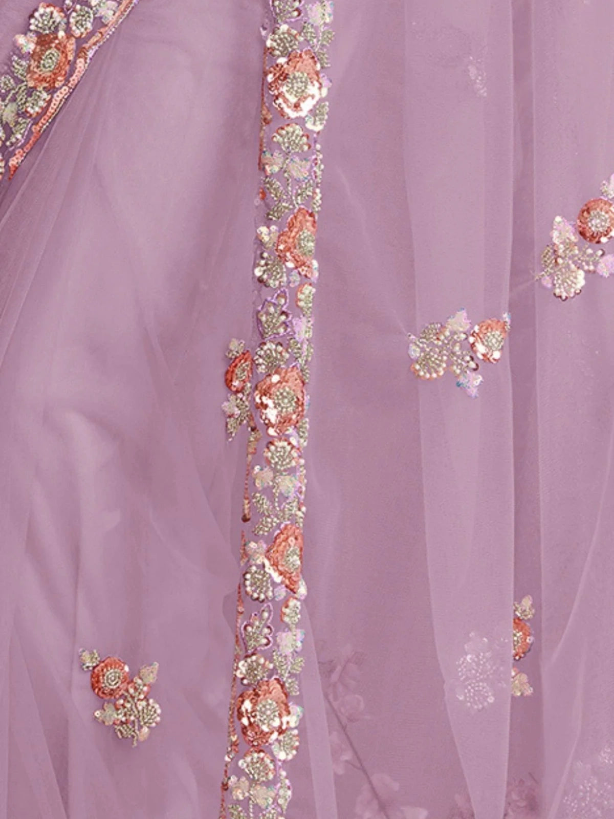 Bollywood-Inspired Lavender Net Embellished Saree for Women-67889162944593