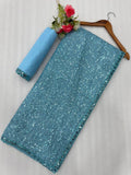 Bollywood-Inspired Sky Blue Sequin Saree with Border Detailing