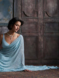 Bollywood-Inspired Sky Blue Sequin Saree with Border Detailing