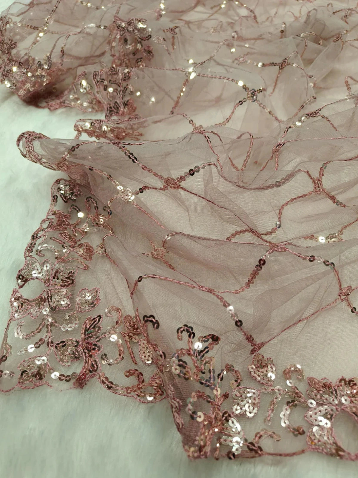 Bollywood-Inspired Onion Net Saree with Sequins and Embroidery-70295755456593