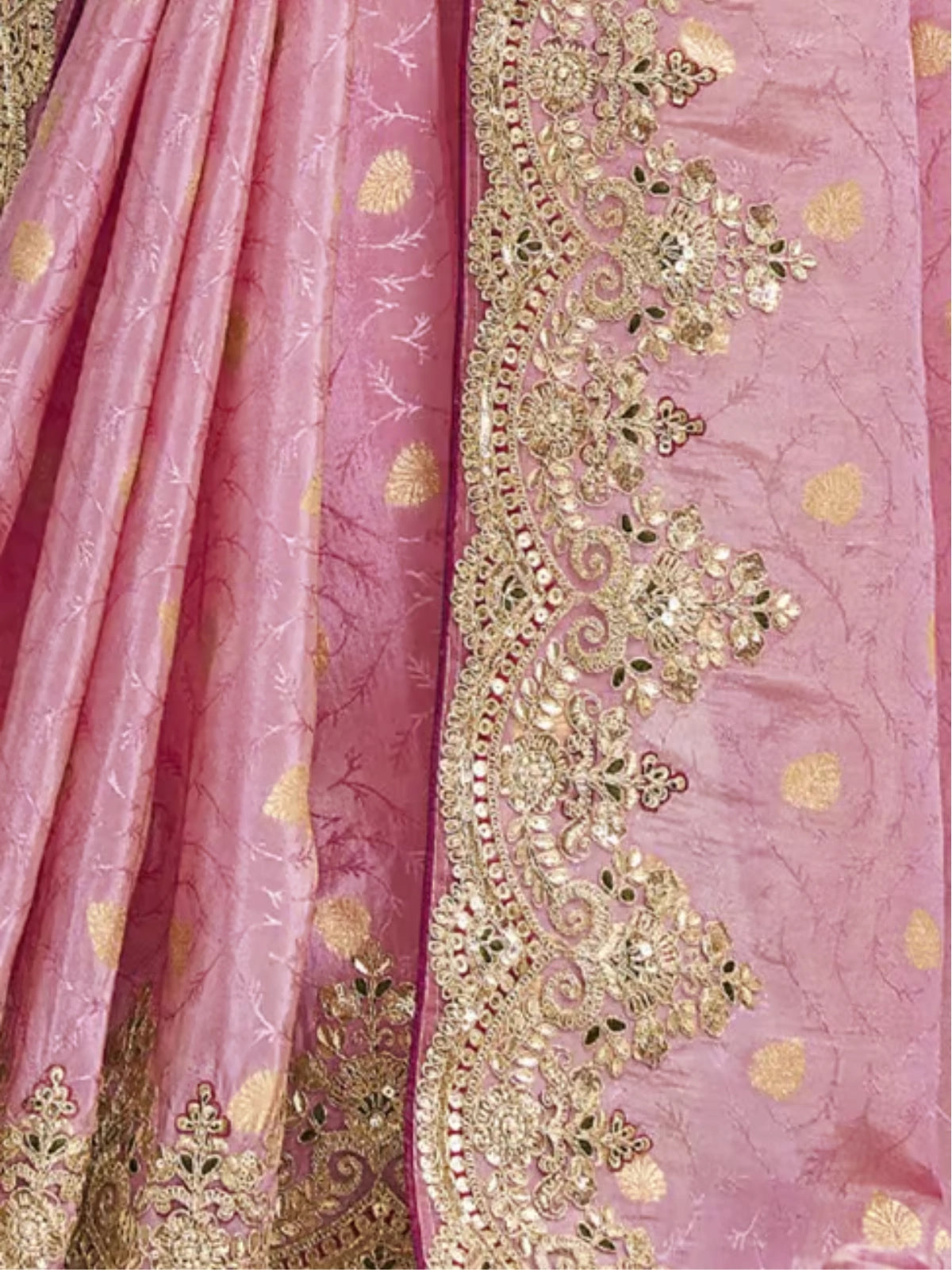 Bollywood Inspired Pink Handwork Zari Cord Tissue Viscose Saree with Designer Blouse-70304261374033