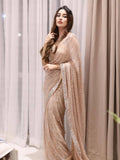 Bollywood Inspired Heavy Georgette Sequins Embroidery Peach Saree