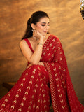 Metallic Red Georgette Sequin Saree