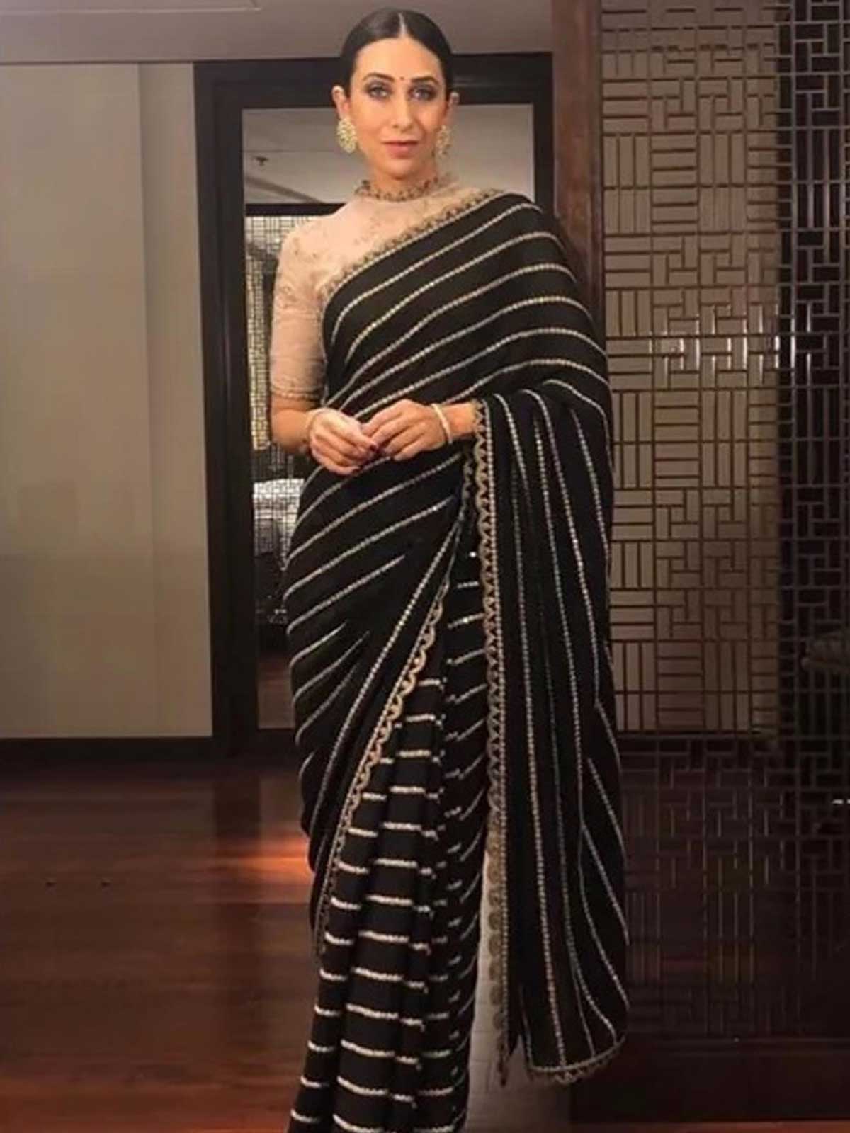 Karishma Inspired Black Georgette Sequins Embroidery Saree-1 Celebrity Drapes