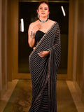 Devoleena Inspired Black Georgette Sequins Embroidery Saree