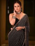 Devoleena Inspired Black Georgette Sequins Embroidery Saree