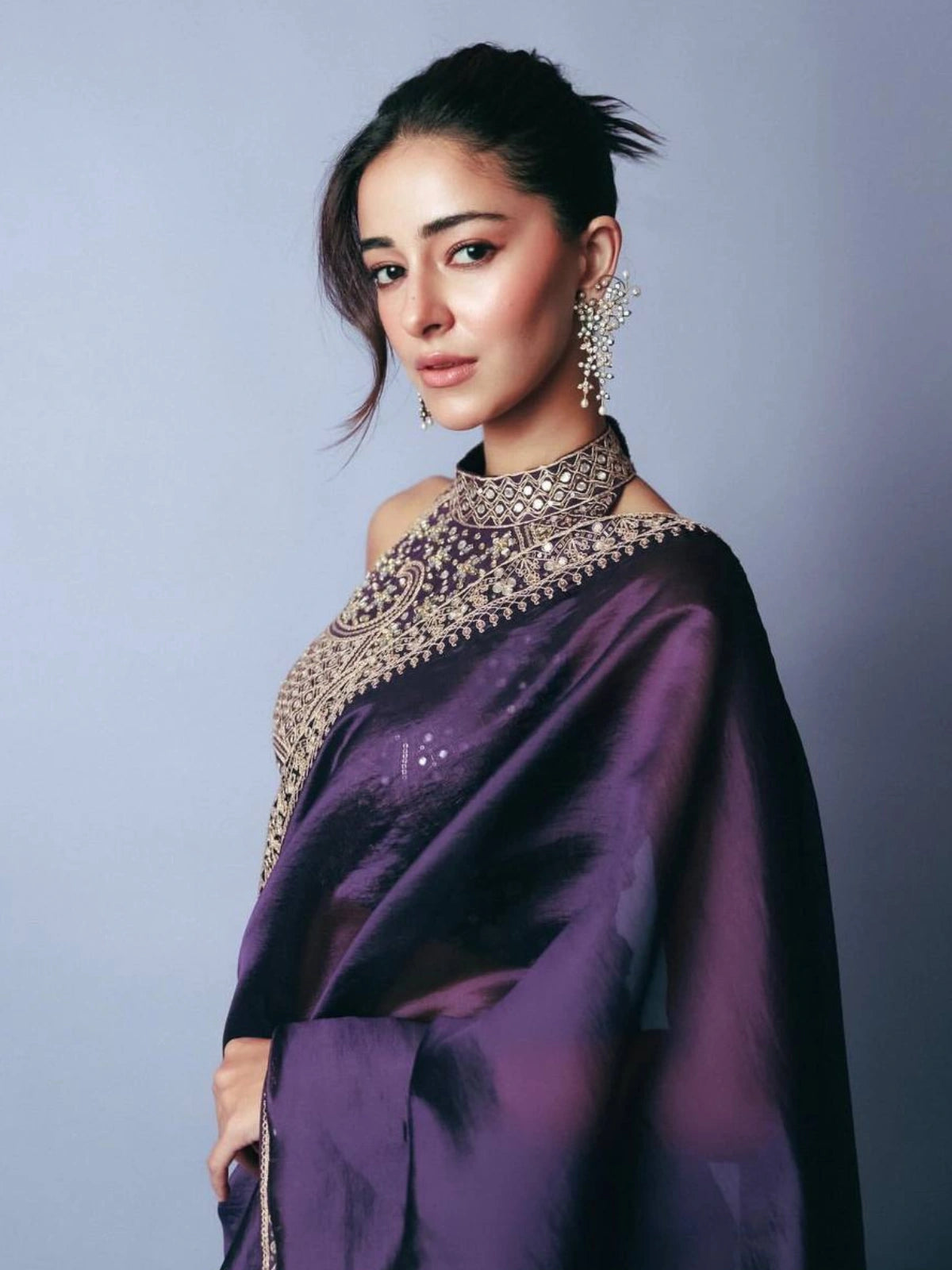 Ananya Inspired Purple Saree with Thread & Sequin Embroidery-67258969194577