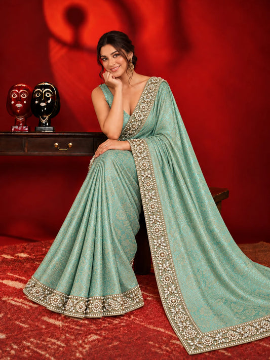 Bollywood Inspired Premium Kanjivaram Pista Silk Saree-73903254962257