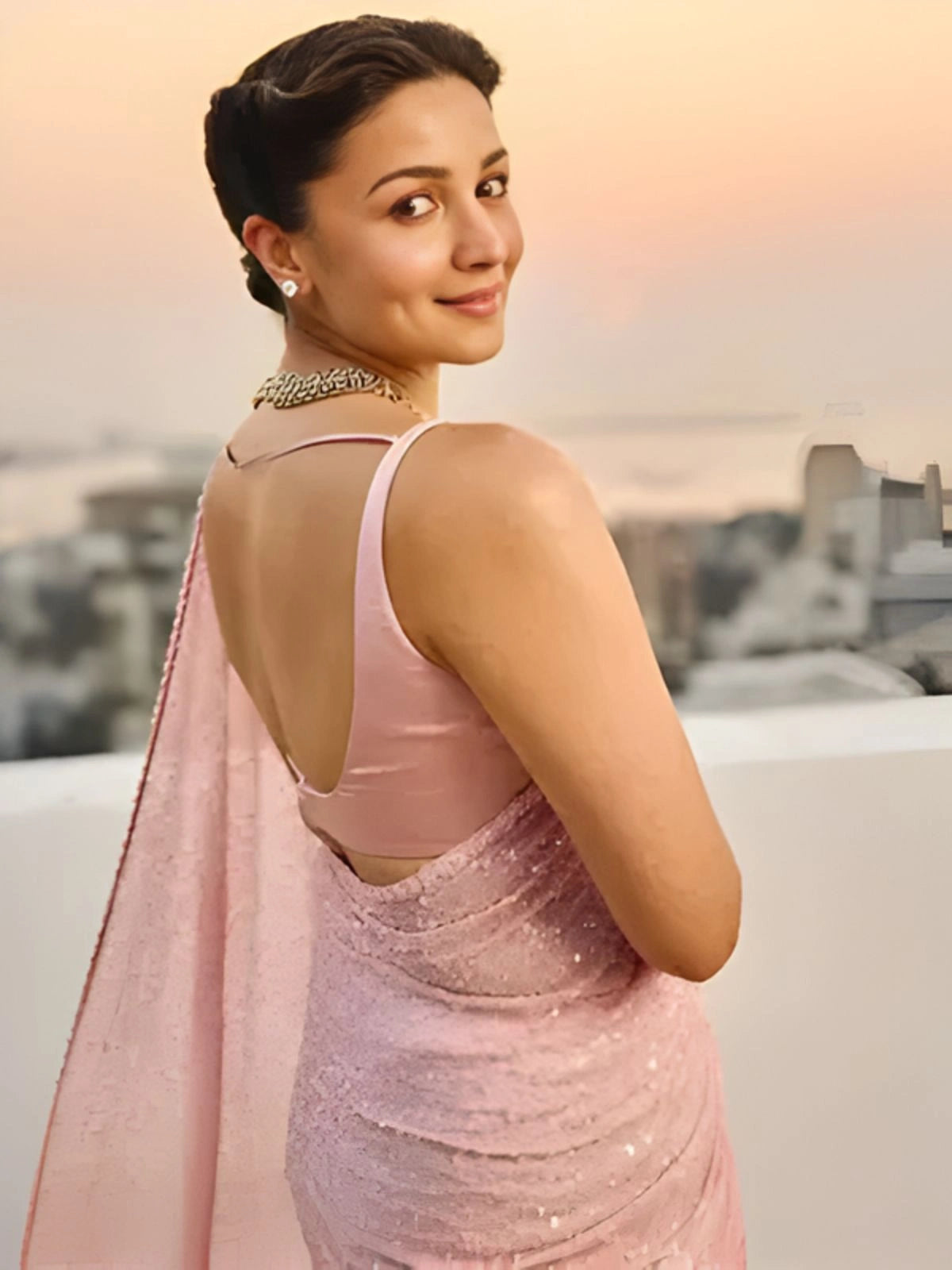 Alia Inspired Georgette Pink Saree Full Sequins Embroidery with Cutwork Lace-70455565353041