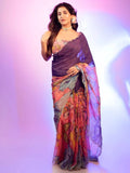 Rashi Inspired Multi-Color Tebby Silk Saree with Delicate Pearl Work Border