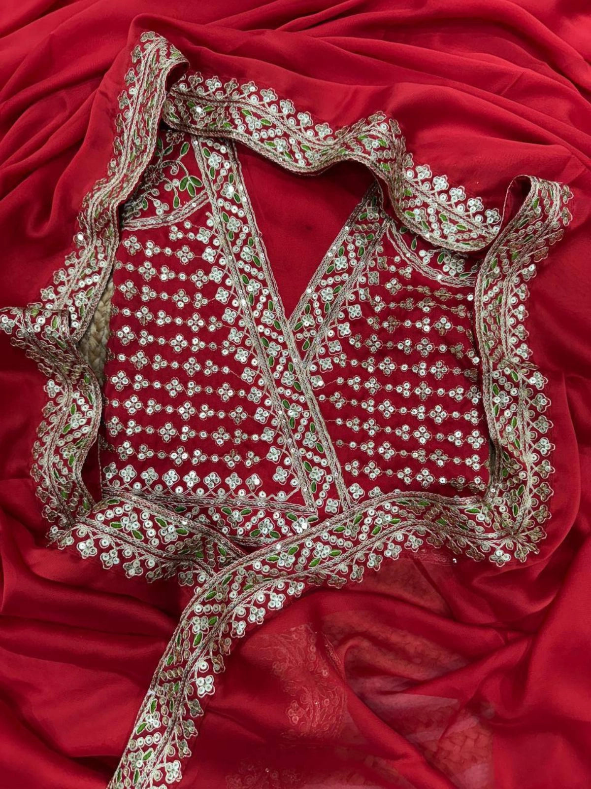 Samyuktha Inspired Red Saree with Golden Embroidery and Matching Designer Blouse Piece-67260994158673