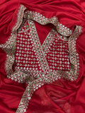 Samyuktha Inspired Red Saree with Golden Embroidery and Matching Designer Blouse Piece