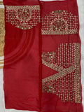 Samyuktha Inspired Red Saree with Golden Embroidery and Matching Designer Blouse Piece
