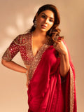 Samyuktha Inspired Red Saree with Golden Embroidery and Matching Designer Blouse Piece