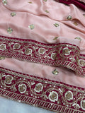 Chitrangda Inspired Pink Saree with Maroon Embroidered Border