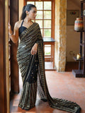 Bollywood Inspired Black Saree with Silver and Gold Sequin Work and Matching Blouse Piece