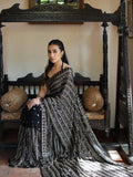 Bollywood Inspired Black Saree with Silver and Gold Sequin Work and Matching Blouse Piece