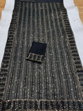 Bollywood Inspired Black Saree with Silver and Gold Sequin Work and Matching Blouse Piece